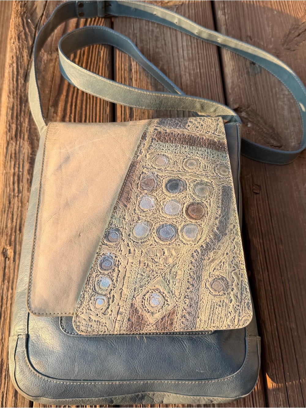 Limon Piel Blue Leather Artisan Boho Crossbody Bag Made in Colombia